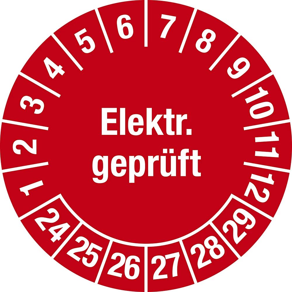 Elektr. geprüft Dokumentenfolie, Ø 30 mm, VE 10 Stk 24 - 29, rot