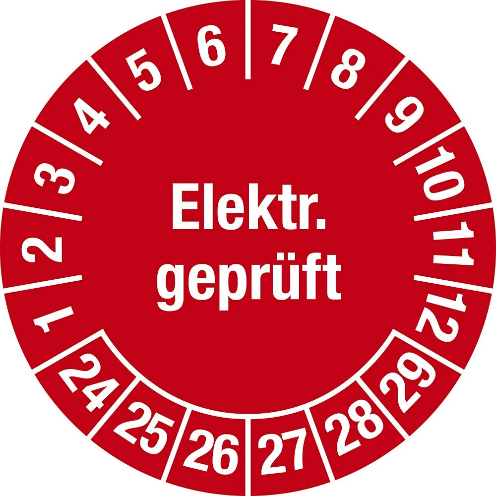 Elektr. geprüft Dokumentenfolie, Ø 25 mm, VE 10 Stk 24 - 29, rot