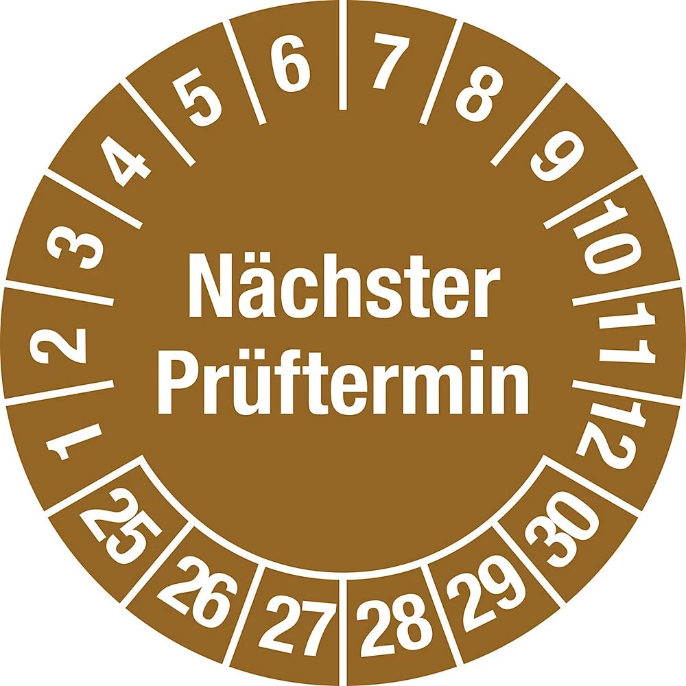 Nächster Prüftermin, Mehrjahreszahlen Dokumentenfolie, Ø 20 mm 25 - 30, braun