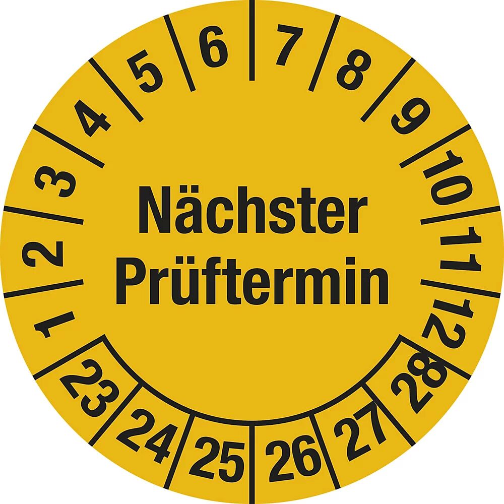 Nächster Prüftermin, gelb Dokumentenfolie, Ø 20 mm 23 - 28