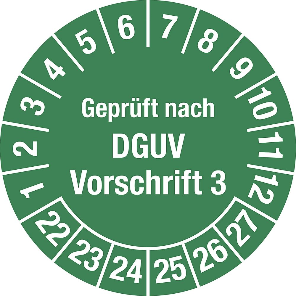 Geprüft nach DGUV Dokumentenfolie, Ø 25 mm, VE 10 Stk 22 - 27, grün