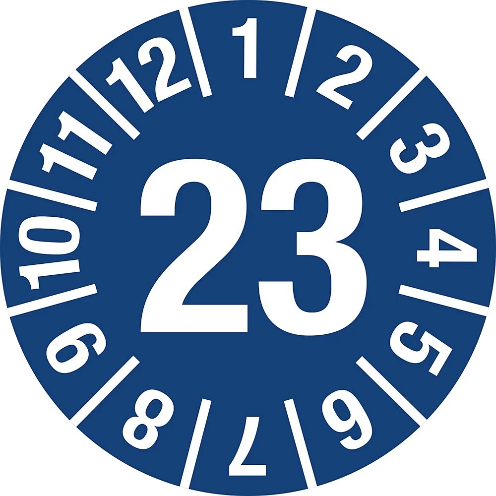 Prüfplakette, Jahreszahl Dokumentenfolie, Ø 15 mm 23, blau