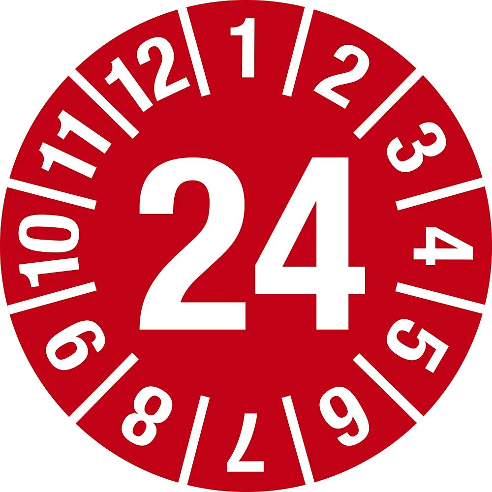 Prüfplakette, Jahreszahl Dokumentenfolie, Ø 15 mm 24, rot