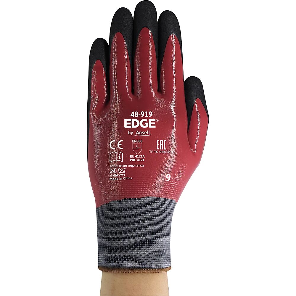 Ansell Arbeitshandschuh EDGE® 48-919 rot/schwarz, VE 12 Paar Größe 9