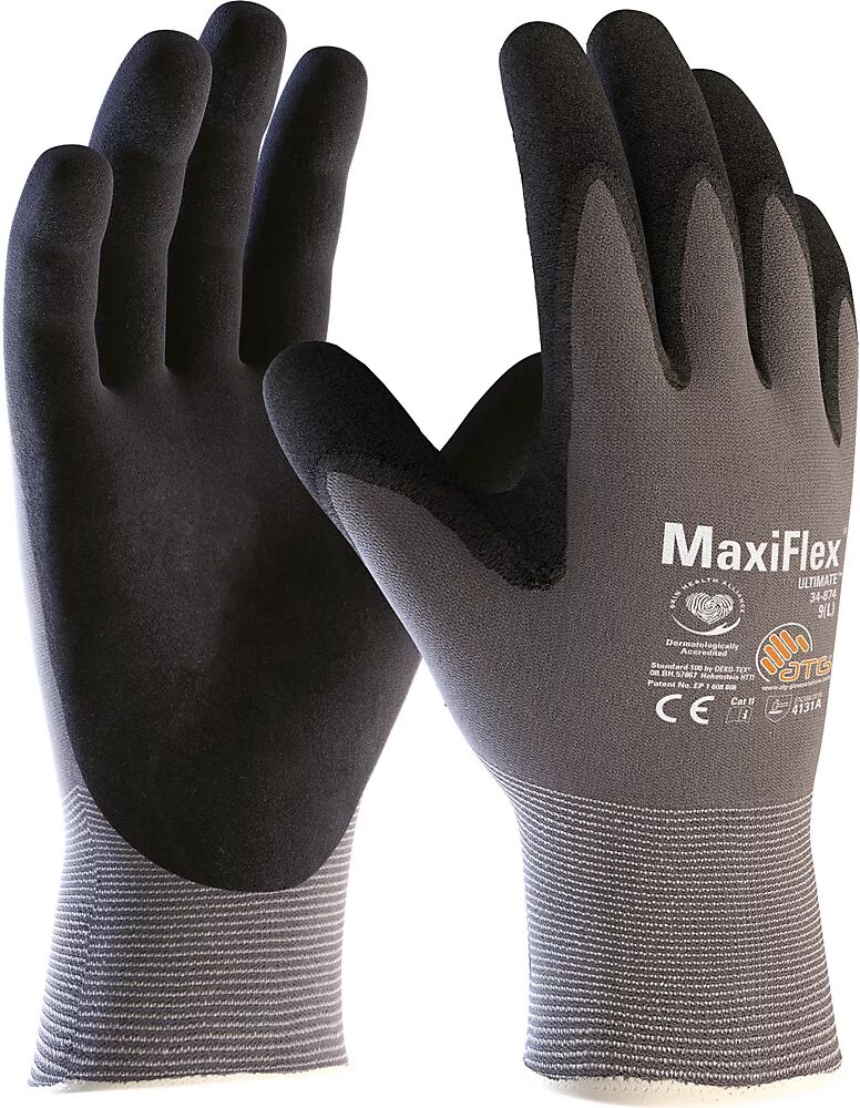 ATG Nylon-Strickhandschuhe MaxiFlex® Ultimate™ schwarz / grau, VE 12 Paar Größe 10, ab 10 VE