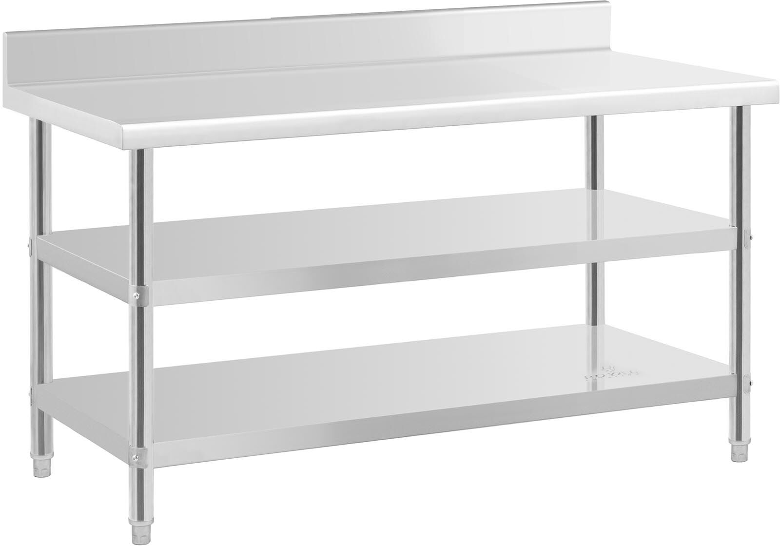 Royal Catering Edelstahltisch mit Aufkantung - 150 x 70 x 16.5 cm - 226 kg - 2 Ablagen - Royal Catering