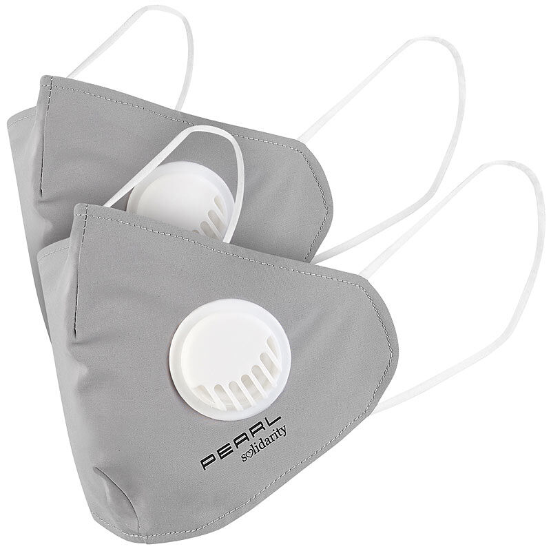 Pearl 2er-Set Mund-Nasen-Stoffmasken mit Ventil, waschbar, Größe M