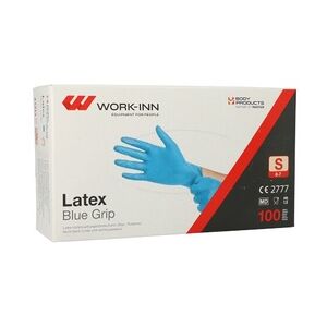 100 `WORK-INN` Handschuhe, Latex puderfrei blau `Blue Grip` Größe S