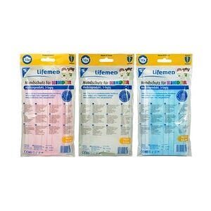 240 Lifemed Kinder-Mundschutz 3-lagig 9,5 cm x 14,5 cm farbig sortiert mit Nasenbügel