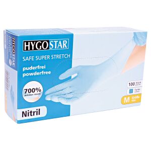 Franz Mensch GmbH HYGOSTAR® Nitrilhandschuh Safe Super Stretch, puderfrei, blau, Einweghandschuhe mit sehr starker Dehnbarkeit, 1 Karton = 10 Packungen à 100 Stück, Größe XS (6)