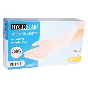 Franz Mensch GmbH HYGOSTAR® Nitrilhandschuh Safe Super Stretch, puderfrei, weiß, Einweghandschuhe mit sehr starker Dehnbarkeit, 1 Karton = 10 Packungen à 100 Stück, Größe M (8)