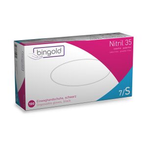 BINGOLD GmbH & Co. KG BINGOLD Nitril 35 Einweghandschuhe, puderfrei, schwarz, Puderfreie Nitrilhandschuhe mit texturierten Fingerspitzen, 1 Packung = 100 Stück, Größe S