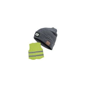 Dansk Værktøjs Agentur ApS Blue Electric LED Beanie - Med bluetooth-headset., leveres Inkl. sikkerhedsvest