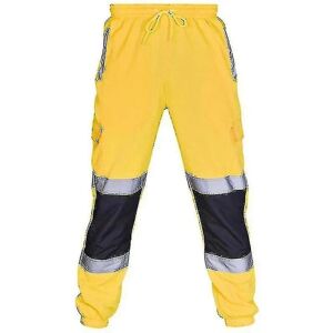 FMYSJ Voksne Sikkerhedsarbejdsbukser Hi Vis Viz Synlighed Elastiske talje joggingbukser (FMY) Yellow XL