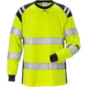 Fristads 129522 Flamestat Hi Vis Langærmet T-Shirt Dame Kl. 3 / Arbejds T-Shirt Hi-Vis Gul/marine 2xl