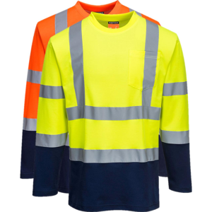 Portwest S280 2 Farvet Langærmet Bomulds T-Shirts 2xl Orange/navy