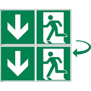 Nødudgangsskilt selvlysende dobbeltsidet, pil ned, 400x200 mm, plast,