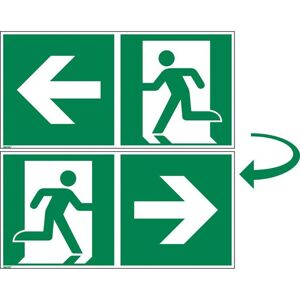 Nødudgangsskilt selvlysende dobbeltsidet, højre-venstre, 400x200 mm, p