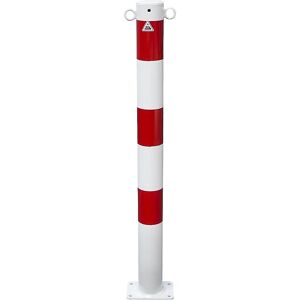 kaiserkraft Poste barrera, Ø 76 mm, blanco y rojo, para atornillar, con 2 argollas