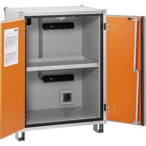 CEMO Armario de seguridad para carga de baterías PREMIUM, con pies, altura 1110 mm, 230 V, naranja/gris