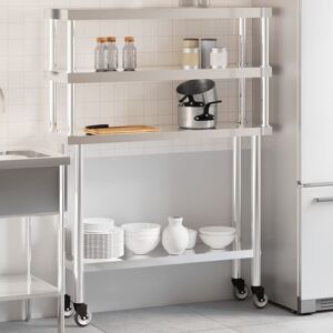 vidaXL Mesa de trabajo para cocina con estante acero inox 110x30x150cm