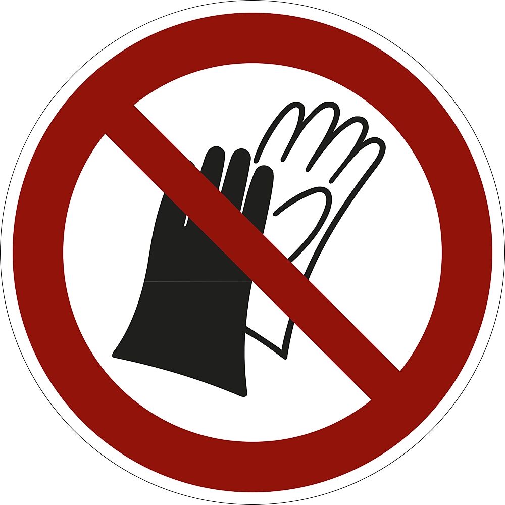 kaiserkraft Señal de prohibición, prohibido usar guantes de protección, UE 10 unid., lámina, Ø 100 mm