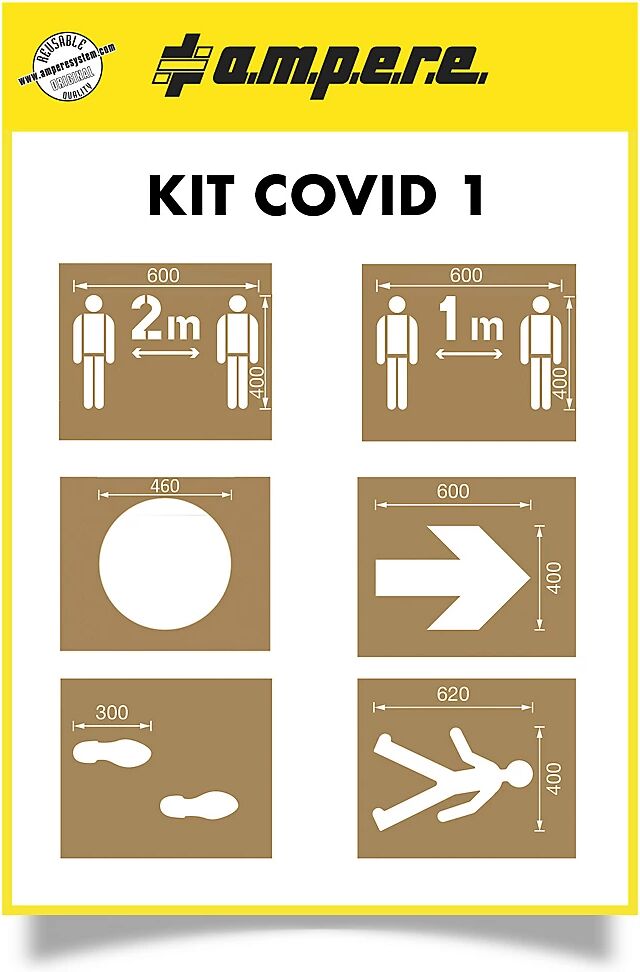 Ampere Juego de plantillas, COVID: juego de plantillas para las distancias de seguridad, 6 plantillas, cartón