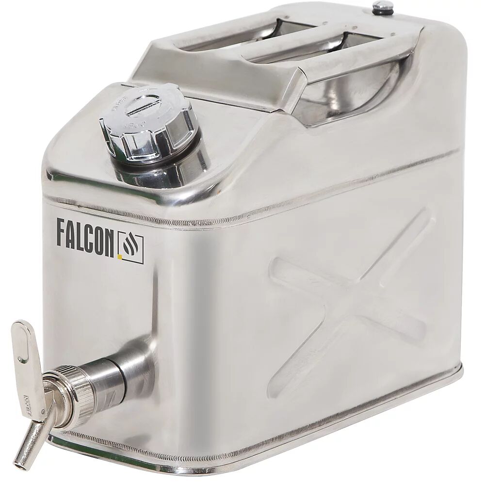 Falcon Bidón de seguridad con grifo de dosificación fina, acero inoxidable, capacidad 10 l