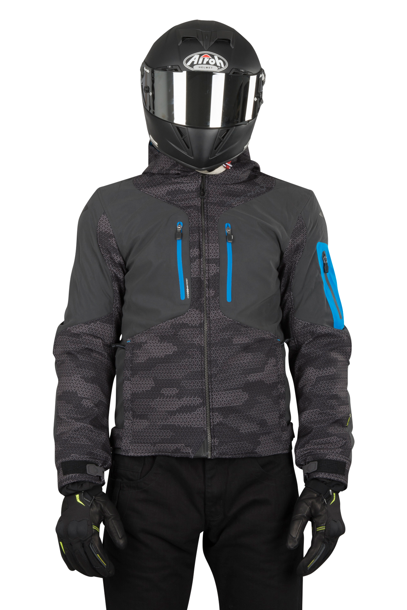 Macna Chaqueta Softshell de Moto  Aytee Night Eye Camo Gris-Azul