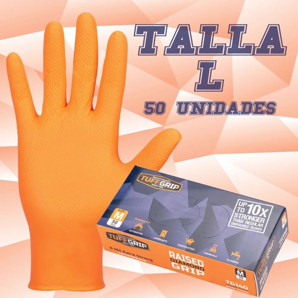 50 x guantes de nitrilo Tuffgrip 6.0 Micras - Diamante   Talla L