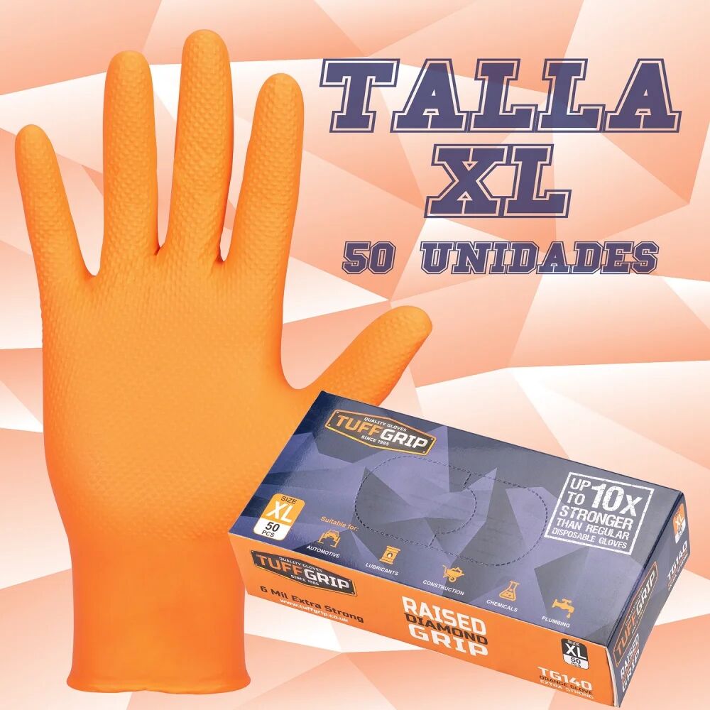 50 x guantes de nitrilo Tuffgrip 6.0 Micras - Diamante   Talla XL