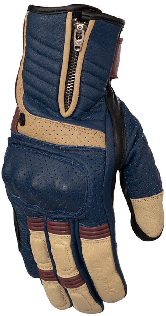 Rusty Stitches Simon Retro Guantes de moto - Azul Beige