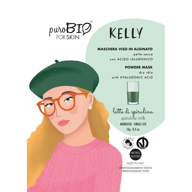 PuroBIO Mascarilla facial de alginatos Kelly para piel seca - Spirulina