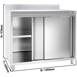 GGM GASTRO - Armoire de travail en inox PREMIUM - 1000x600mm - avec porte coulissante & rebord