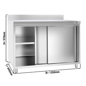 GGM GASTRO - Armoire de travail inox PREMIUM - 1200x600mm - avec porte coulissante & rebord