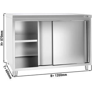 GGM GASTRO - Armoire de travail en inox PREMIUM - 1200x600mm - avec porte coulissante sans rebord