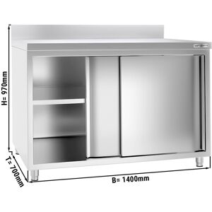 GGM GASTRO - Armoire de travail en inox PREMIUM - 1400x700mm - avec porte coulissante & rebord