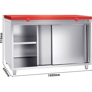 GGM GASTRO - Armoire de travail en inox PREMIUM - 1600x600mm - avec porte coulissante sans rebord y compris plaque de découpe