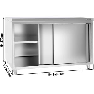 GGM GASTRO - Armoire de travail en inox PREMIUM - 1600x600mm - avec porte coulissante sans rebord