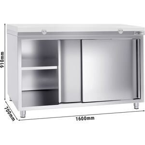 GGM GASTRO - Armoire de travail en inox PREMIUM - 1600x700mm - avec porte coulissante sans rebord y compris plaque de découpe