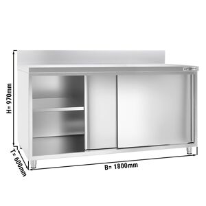 GGM GASTRO - Armoire de travail en inox ECO - 1800x600mm - avec porte coulissante et rebord