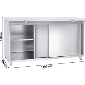 GGM GASTRO - Armoire de travail en inox PREMIUM - 1800x800mm - avec porte coulissante sans rebord y compris plaque de découpe