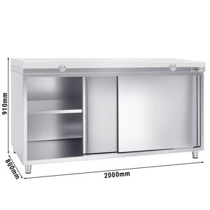 GGM GASTRO - Armoire de travail en inox PREMIUM - 2000x800mm - avec porte coulissante sans rebord y compris plaque de découpe