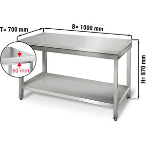 GGM GASTRO - Table de travail en inox ECO - 1000x700mm - avec fond de base sans rebord