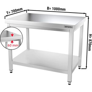 GGM GASTRO - Table de travail inox PREMIUM - 1000x700mm - avec fond de base sans rebord