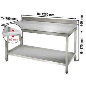 GGM GASTRO - Table de travail en inox ECO - 1200x700mm - avec fond de base & rebord