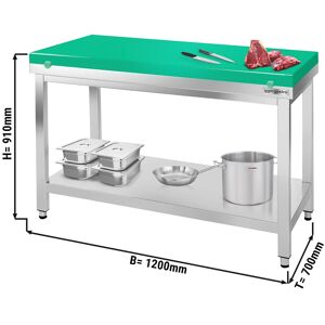 GGM GASTRO - Table de travail inox PREMIUM - 1200x700mm - avec fond sans rebord y compris plaque de découpe Vert