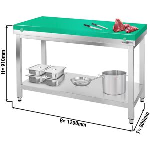 GGM GASTRO - Table de travail inox PREMIUM - 1200x800mm - avec fond sans rebord y compris plaque de découpe Vert