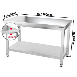 GGM GASTRO - Table de travail en inox PREMIUM - 1400x600mm - avec fond sans rebord