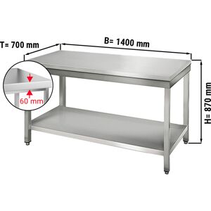 GGM GASTRO - Table de travail en inox ECO - 1400x700mm - avec fond de base sans rebord